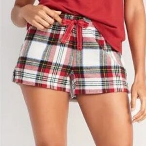 🔥Old Navy Womens M Flannel Boxer Pajama Short White Tartan Plaid Christmas M